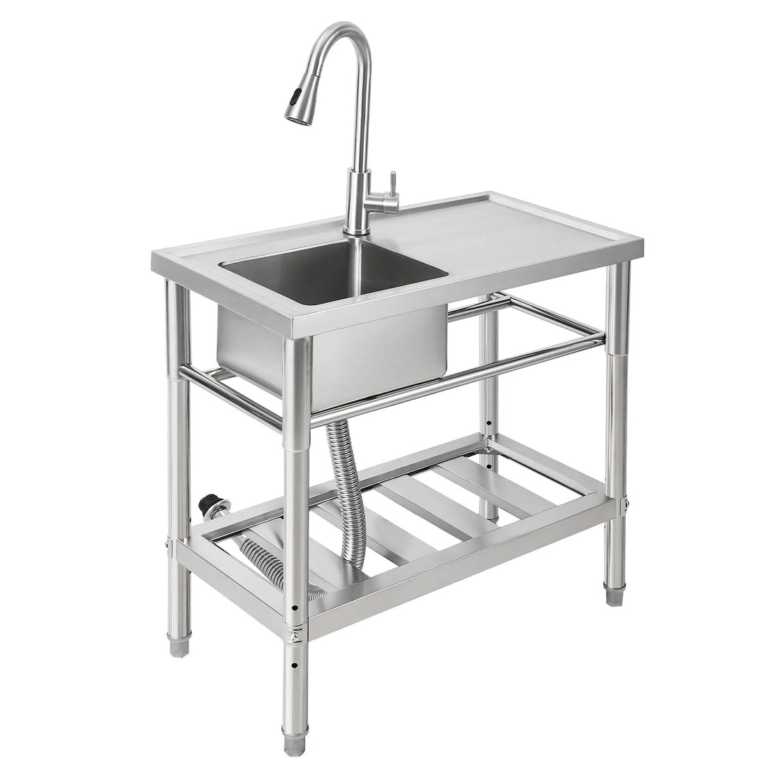 Garvee Plonge Professionnelle en Acier Inoxydable 304, L. 76 × P. 41 × H. 102 cm, avec Robinet Col de Cygne Eau Chaude et Froide, pour Cuisine Professionnelle et Restauration, Argenté