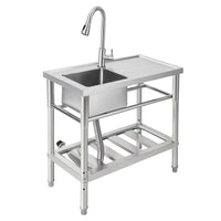 Garvee Plonge Professionnelle en Acier Inoxydable 304, L. 76 × P. 41 × H. 102 cm, avec Robinet Col de Cygne Eau Chaude et Froide, pour Cuisine Professionnelle et Restauration, Argenté