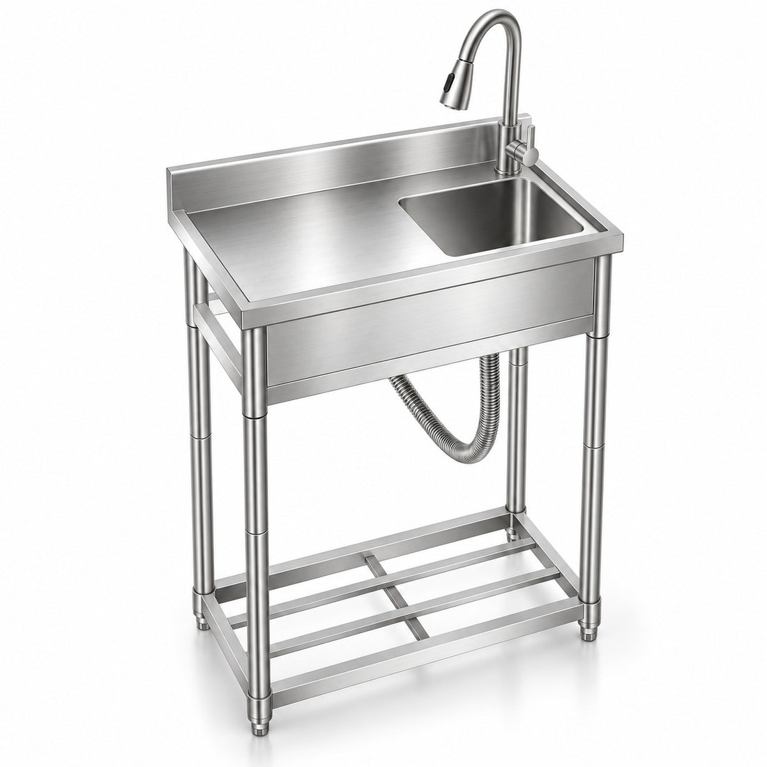 Garvee Évier Utilitaire Inox 76 x 41 x 102 cm avec Égouttoir Droit, Robinet Eau Chaude/Froide, pour Buanderie, Argent