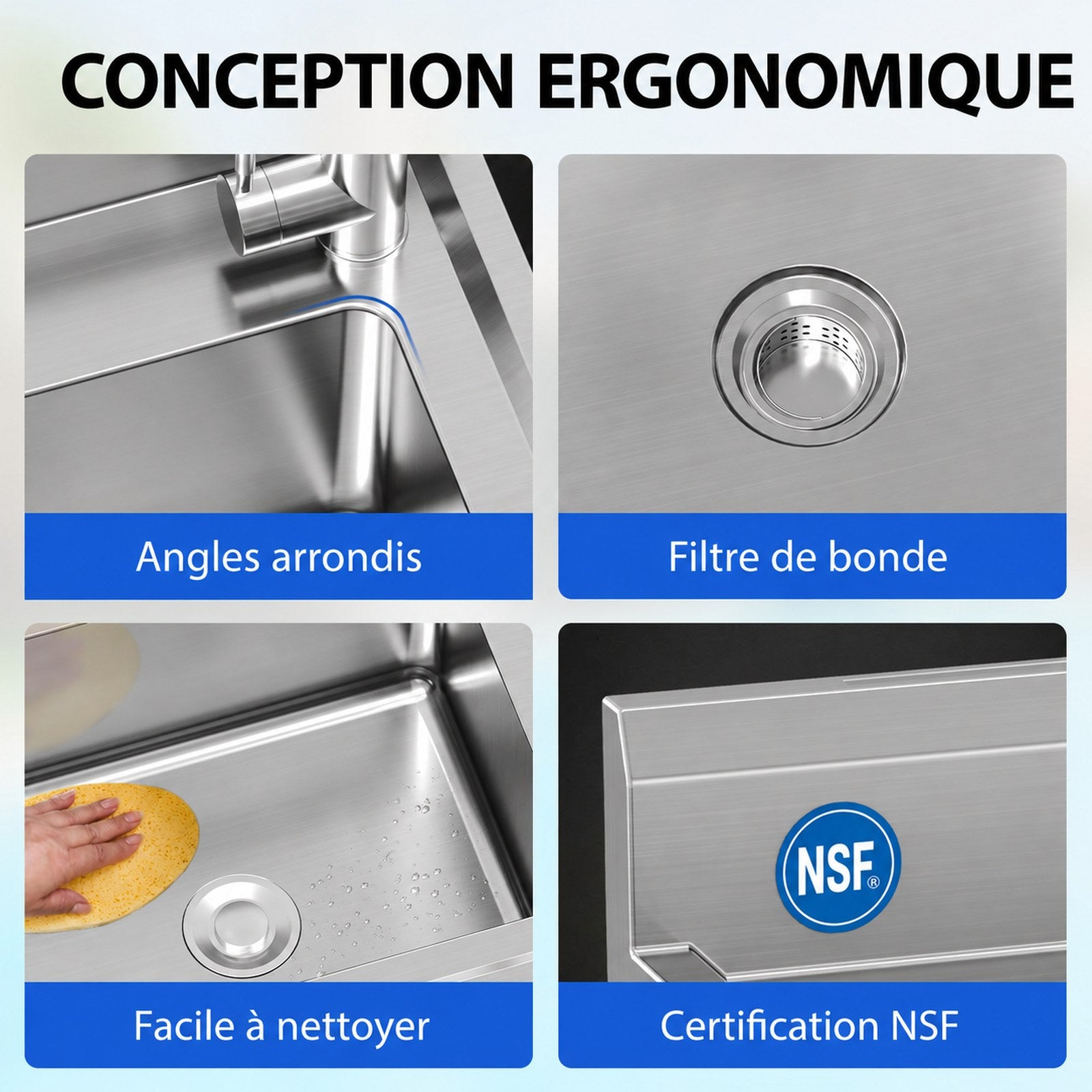 Garvee Évier sur pied 61x51x104cm en inox, 1 bac avec robinet eau chaude/froide et vidange, pour cuisine garage et atelier