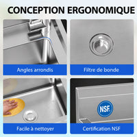 Garvee Évier sur pied 61x51x104cm en inox, 1 bac avec robinet eau chaude/froide et vidange, pour cuisine garage et atelier