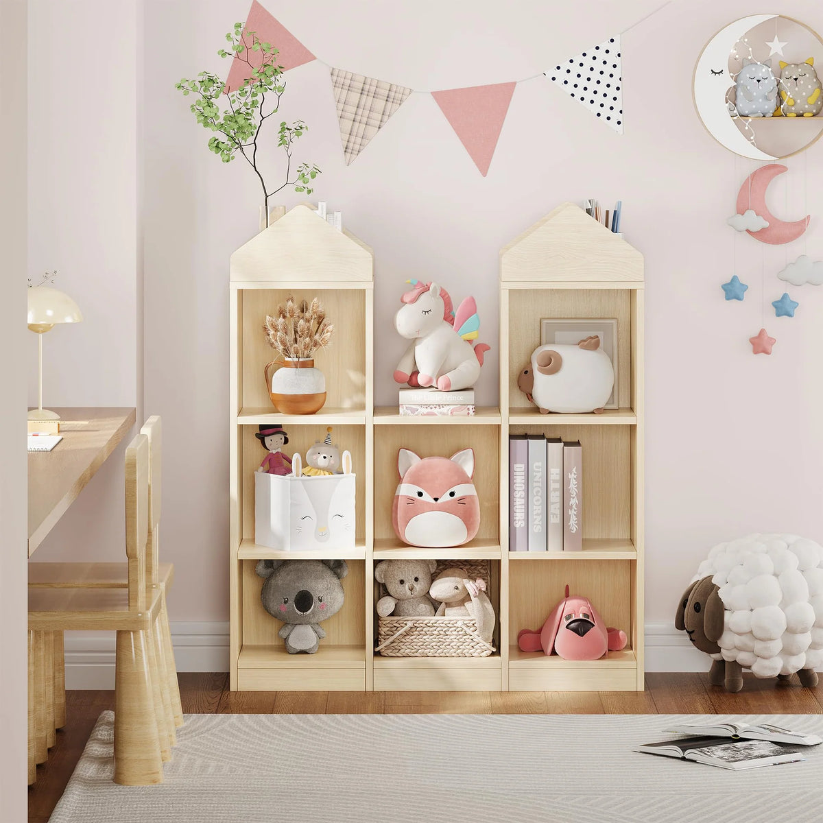 Garvee Étagère enfant 8 compartiments, forme château, grand espace de rangement, protection anti-basculement, bois, 3 niveaux, chambre d'enfant et salle de jeux, blanche