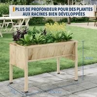 Garvee Jardinière surélevée en bois de sapin naturel 116,5 × 60 × 77 cm, avec crochets, idéale pour plantes, patio et balcon, couleur naturelle