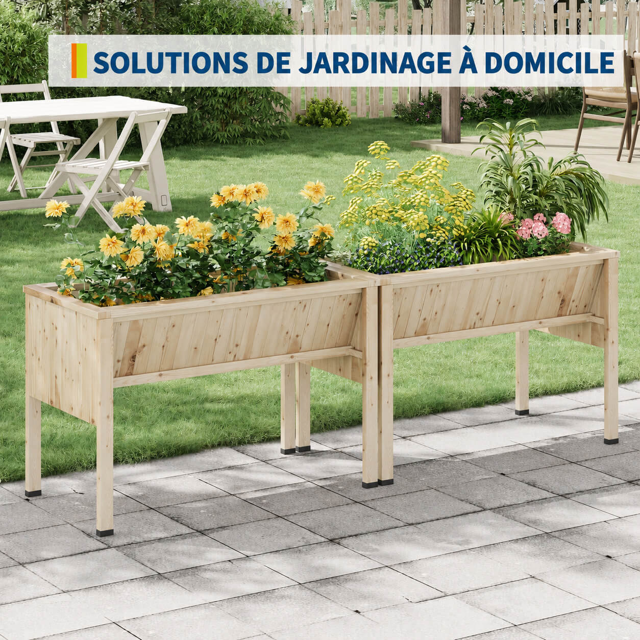 Garvee Jardinière surélevée en bois de sapin naturel 116,5 × 60 × 77 cm, avec crochets, idéale pour plantes, patio et balcon, couleur naturelle