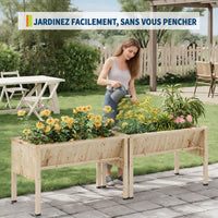 Garvee Jardinière surélevée en bois de sapin naturel 116,5 × 60 × 77 cm, avec crochets, idéale pour plantes, patio et balcon, couleur naturelle