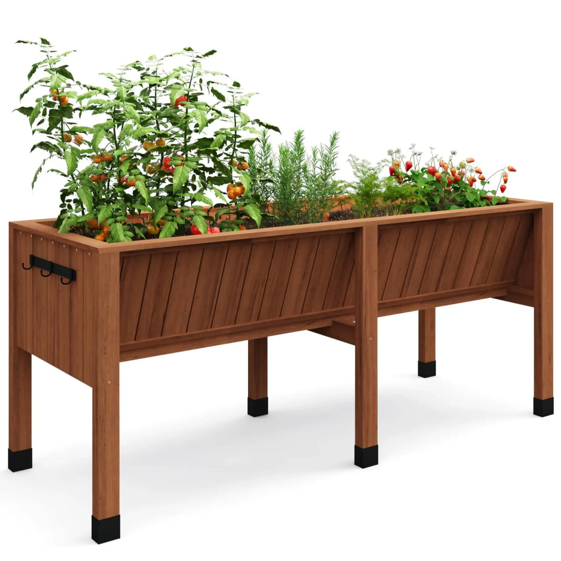 Garvee Jardinière Surélevée en Bois de Cèdre, L. 183 × P. 66 × H. 77 cm, avec Crochets et Doublure Intérieure, pour Jardin, Potager et Terrasse, Marron Noisette