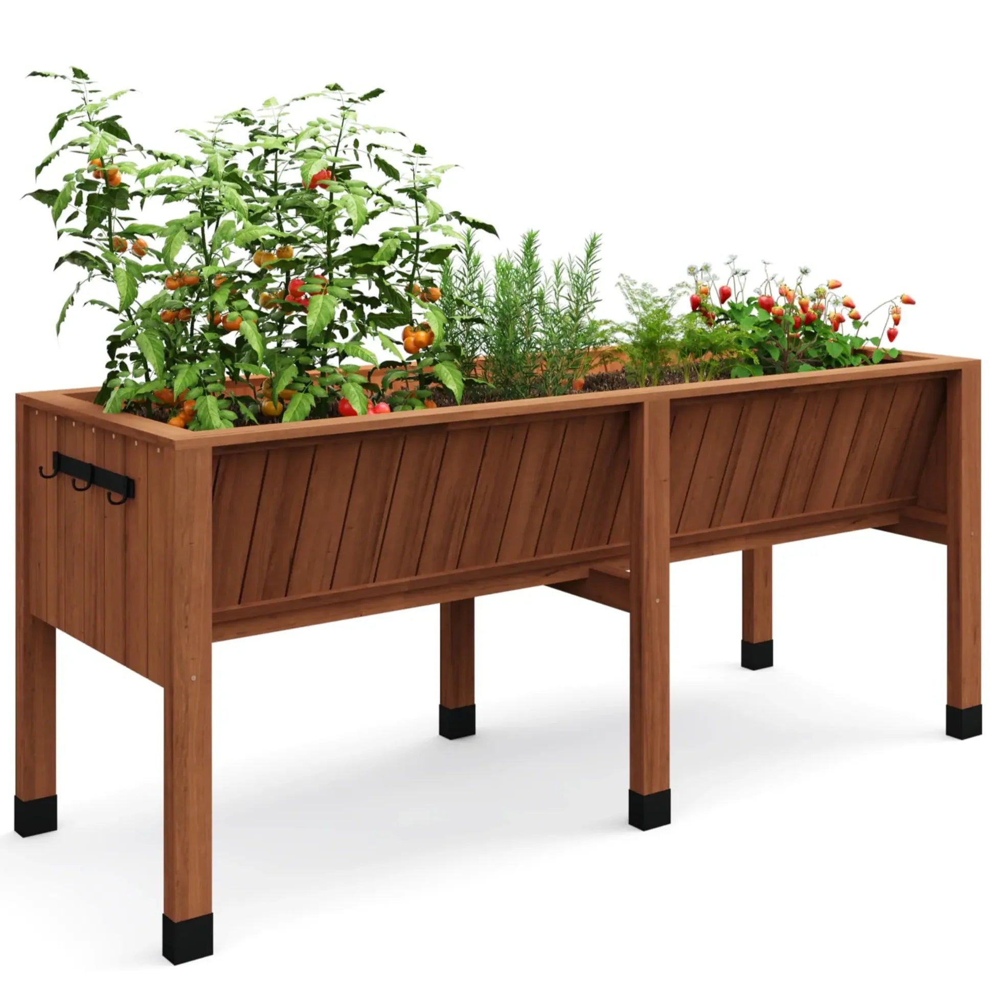 Garvee Jardinière surélevée 183x66x77 cm en bois de cèdre, avec crochets et doublure, pour potager jardin terrasse, marron noisette