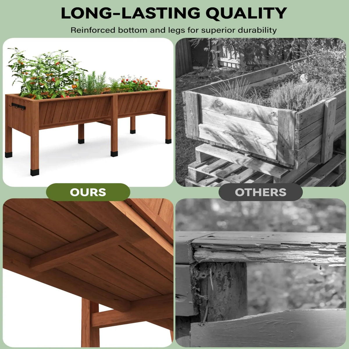 Garvee Jardinière surélevée 183x66x77 cm en bois de cèdre, avec crochets et doublure, pour potager jardin terrasse, marron noisette