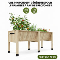 Garvee Jardinière surélevée 183 × 66 × 79 cm en bois de cèdre, avec crochets et doublure, pour potager jardin terrasse, bois naturel