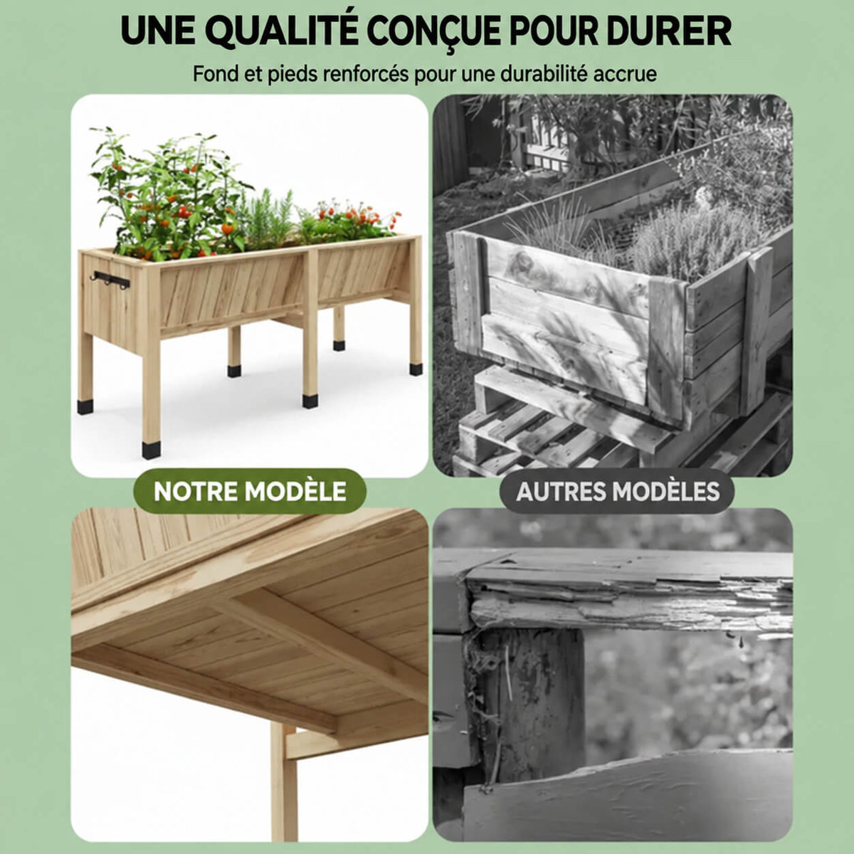 Garvee Jardinière surélevée 183 × 66 × 79 cm en bois de cèdre, avec crochets et doublure, pour potager jardin terrasse, bois naturel