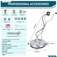 Garvee Nettoyeur de Surface 61 cm pour Nettoyeur Haute Pression, jusqu'à 276 bar, en Acier Inoxydable, 4 Roues à Roulement Fluide, Double Poignée, Raccord Rapide 9,5 mm et 2 Buses