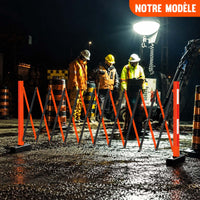 Garvee Barrière de sécurité métallique 335 cm, pliable avec roulettes, robuste, pour circulation et chantier, orange et noir