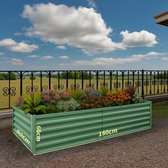Garvee Potager surélevé galvanisé 180 x 90 x 60cm, renforts en X, acier 0,6mm, fond ouvert, pour jardin extérieur