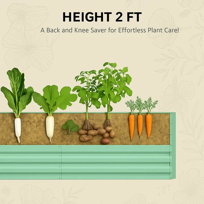 Garvee Potager surélevé galvanisé 180 x 90 x 60cm, renforts en X, acier 0,6mm, fond ouvert, pour jardin extérieur
