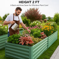 Garvee Potager surélevé galvanisé 180 x 90 x 60cm, renforts en X, acier 0,6mm, fond ouvert, pour jardin extérieur
