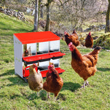 Garvee Pondoir pour Poules 6/8 Compartiments, Collecte Automatique des Œufs, Perchoir et Couvercle de Protection, Montage Mural ou Pose Libre - Rouge