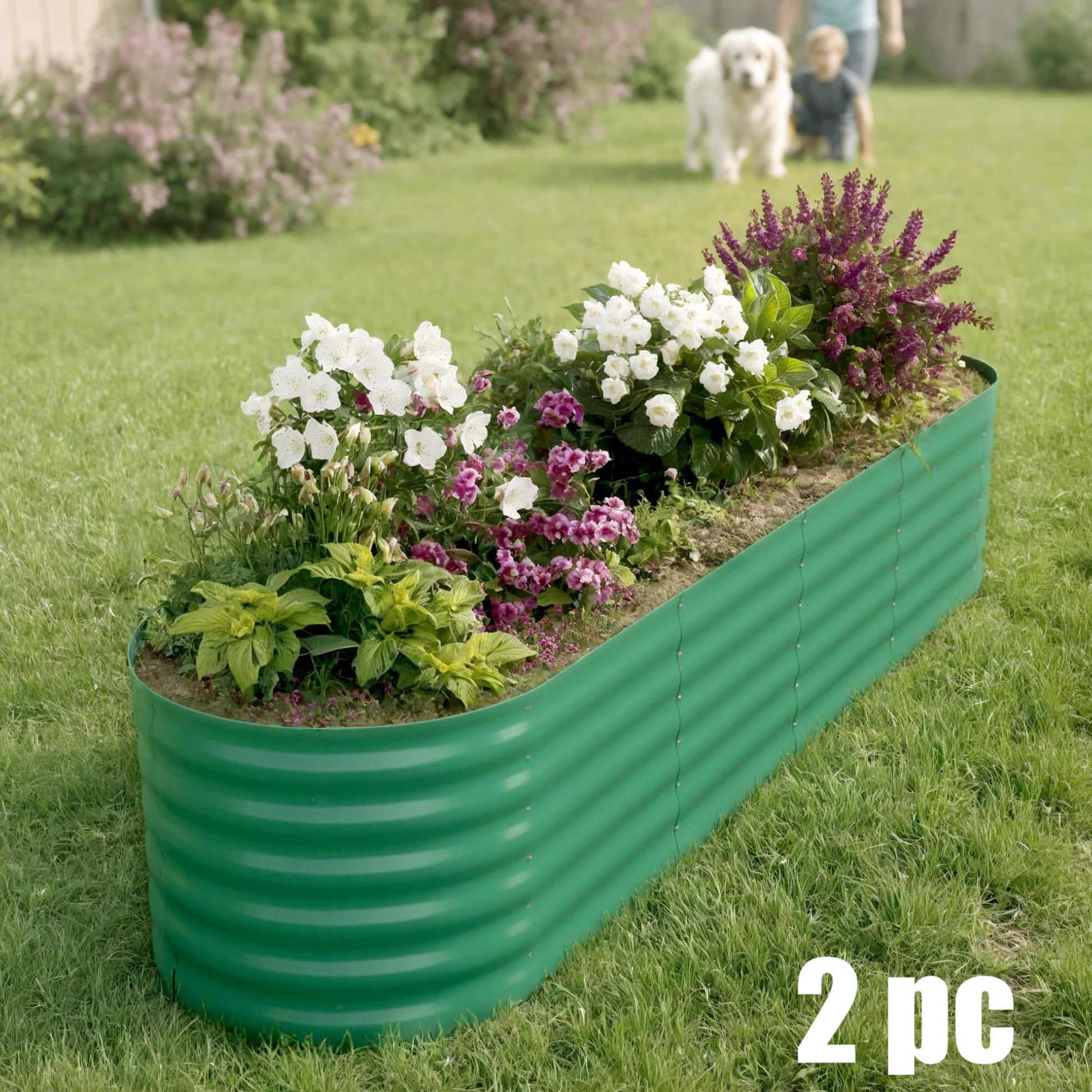 Garvee Lot de 2 Bacs Potagers Surélevés en Acier Galvanisé Antirouille – Fond Ouvert, Montage Facile, Bordure Anti-Coupure, Idéal pour Légumes et Fleurs – Beige / Vert