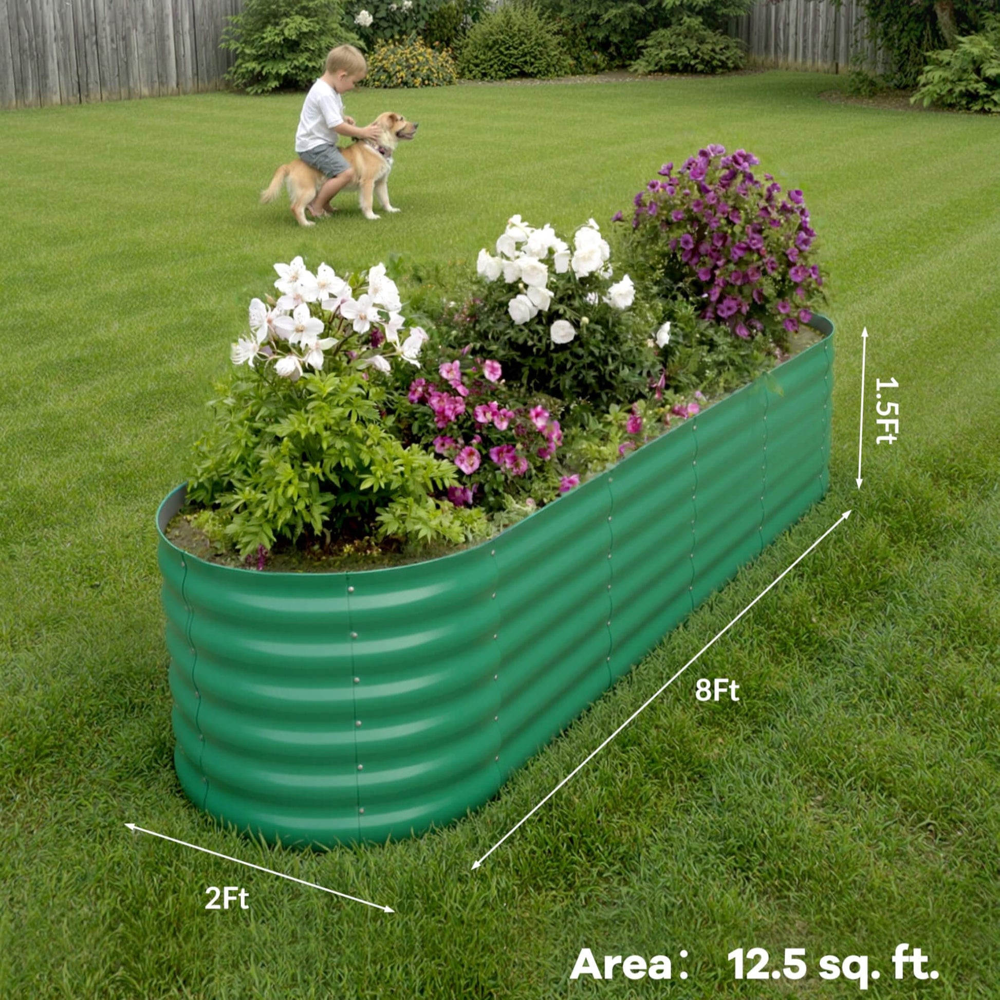 Garvee Lot de 2 Bacs Potagers Surélevés en Acier Galvanisé Antirouille – Fond Ouvert, Montage Facile, Bordure Anti-Coupure, Idéal pour Légumes et Fleurs – Beige / Vert