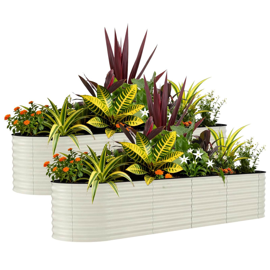 Garvee Bac Potager Surélevé en Acier Galvanisé Antirouille (Lot de 2) – Fond Ouvert, Bordure Anti-Coupure, Montage Facile – Beige / Vert