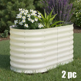 Garvee Lot de 2 Bacs Potagers Surélevés en Acier Galvanisé Antirouille – Fond Ouvert, Montage Facile, Bordure Anti-Coupure, Idéal pour Légumes et Fleurs – Beige / Vert