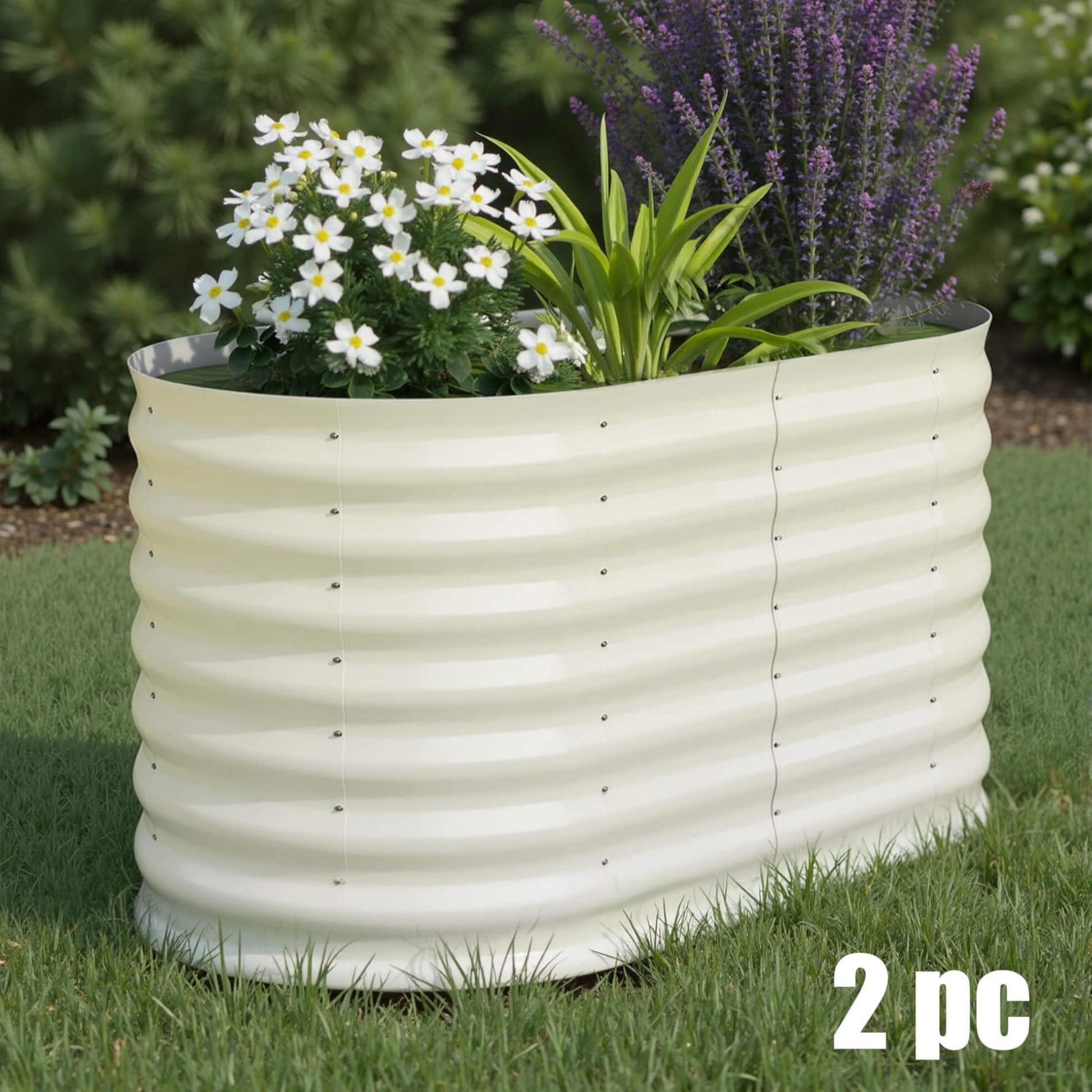 Garvee Lot de 2 Bacs Potagers Surélevés en Acier Galvanisé Antirouille – Fond Ouvert, Montage Facile, Bordure Anti-Coupure, Idéal pour Légumes et Fleurs – Beige / Vert