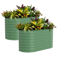 Garvee Lot de 2 Bacs Potagers Surélevés en Acier Galvanisé Antirouille – Fond Ouvert, Montage Facile, Bordure Anti-Coupure, Idéal pour Légumes et Fleurs – Beige / Vert