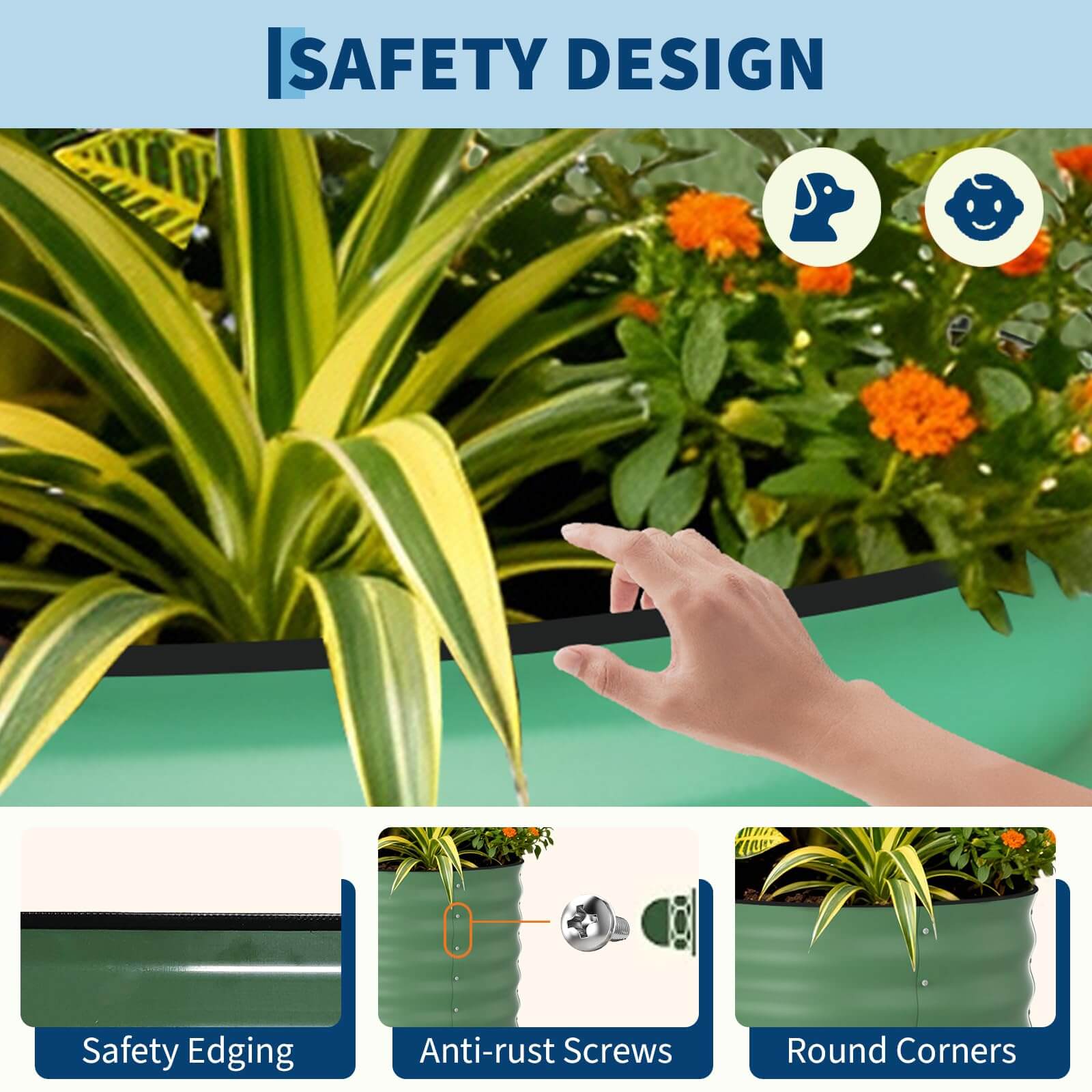 Garvee Lot de 2 Bacs Potagers Surélevés en Acier Galvanisé Antirouille – Fond Ouvert, Montage Facile, Bordure Anti-Coupure, Idéal pour Légumes et Fleurs – Beige / Vert