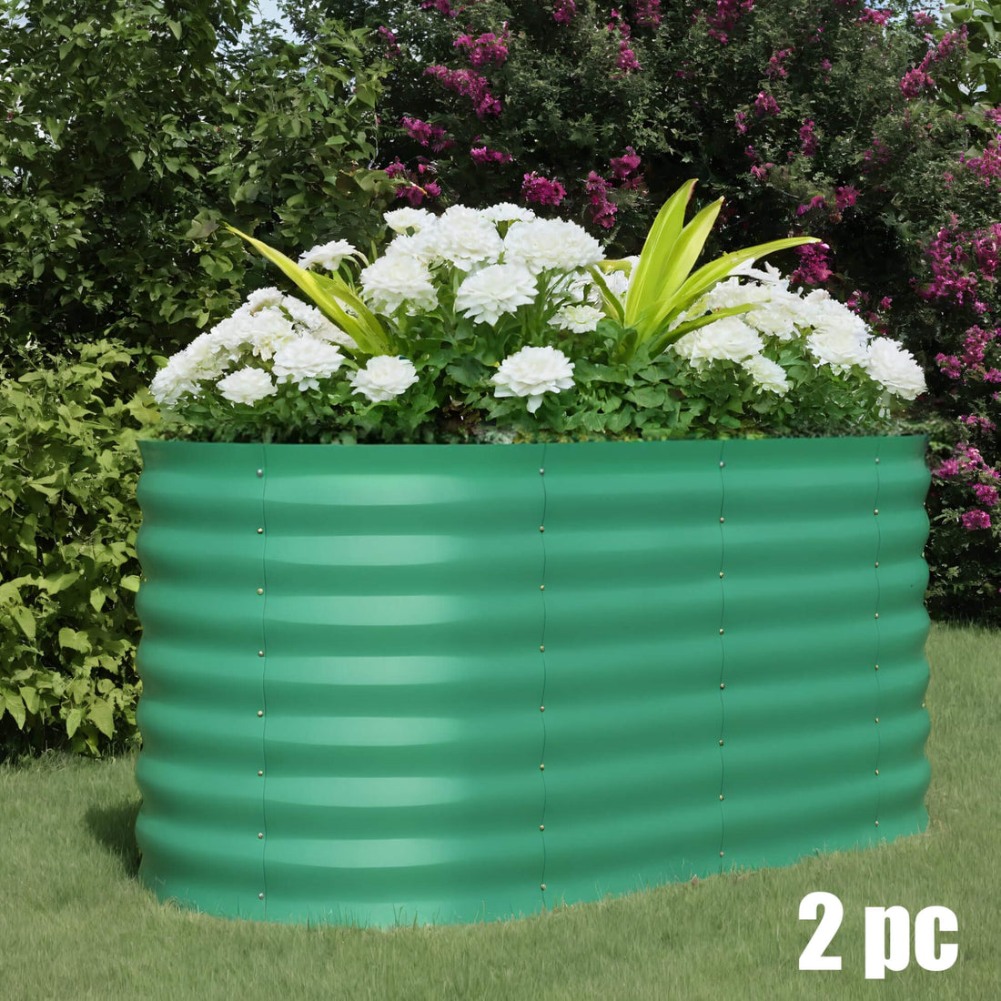 Garvee Lot de 2 Bacs Potagers Surélevés en Acier Galvanisé Antirouille – Fond Ouvert, Montage Facile, Bordure Anti-Coupure, Idéal pour Légumes et Fleurs – Beige / Vert