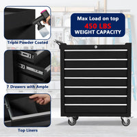 Garvee Coffre à Outils Mobile à 7 Tiroirs en Acier Noir, L. 62 × P. 33 × H. 76 cm, pour Atelier et Garage
