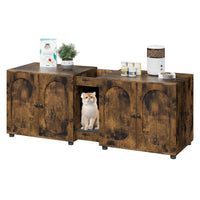 Garvee Meuble litière chat double 140 cm, portes en bois effet rotin, entrée facile et ventilation arrière, style naturel pour salon