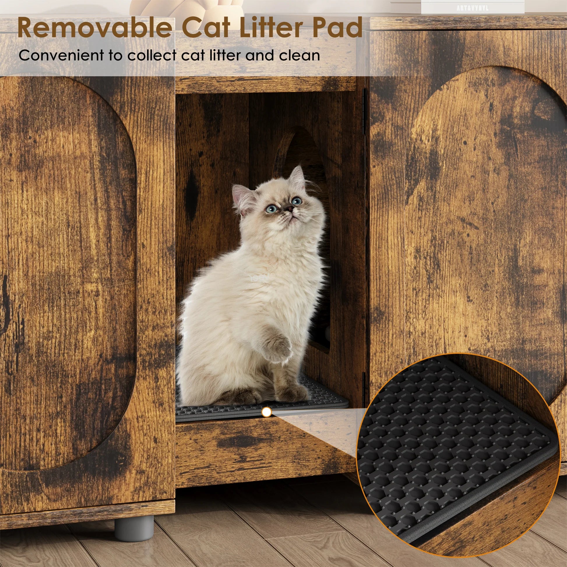 Garvee Meuble litière chat double 140 cm, portes en bois effet rotin, entrée facile et ventilation arrière, style naturel pour salon