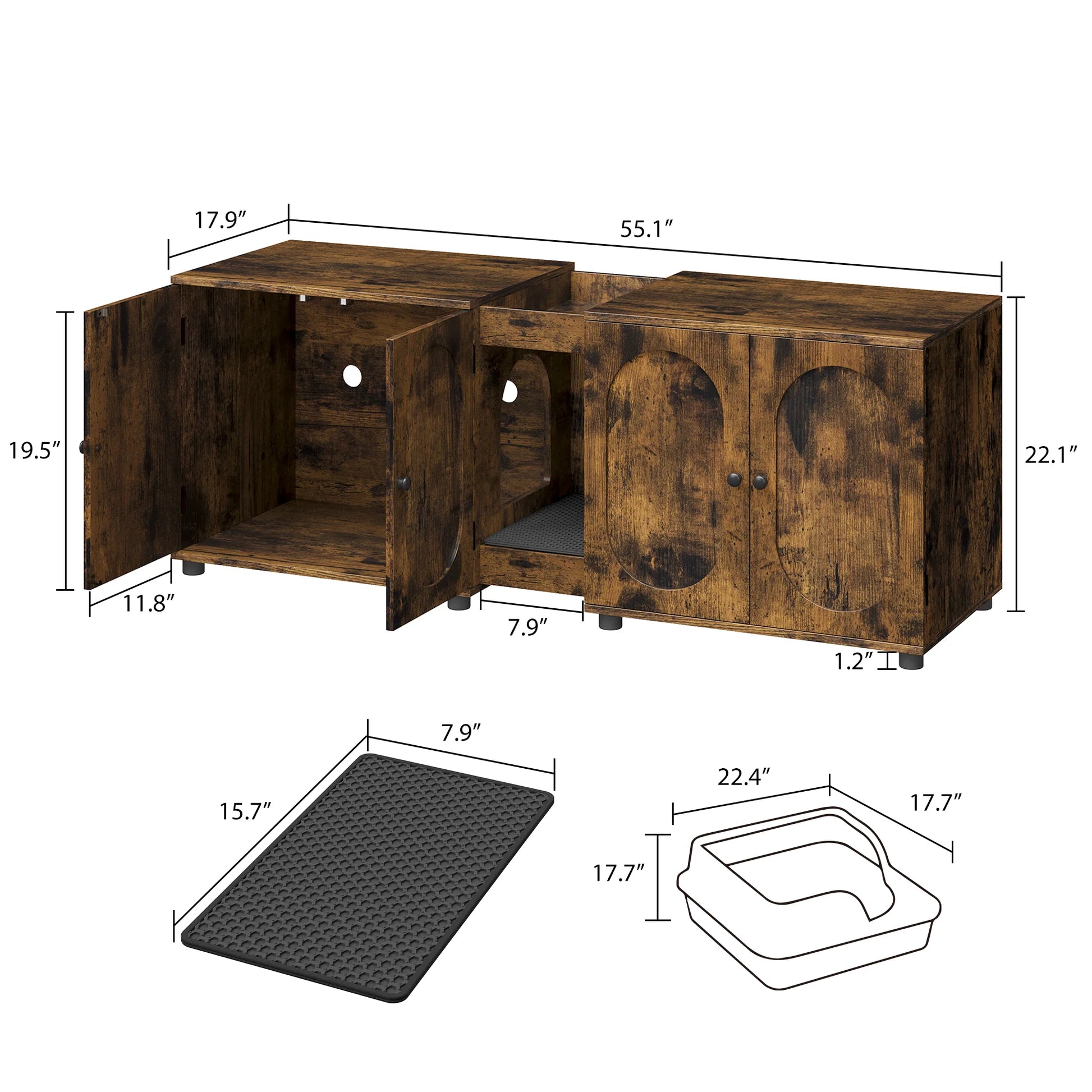 Garvee Meuble litière chat double 140 cm, portes en bois effet rotin, entrée facile et ventilation arrière, style naturel pour salon