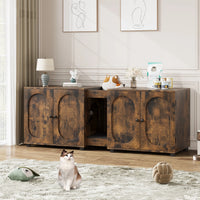 Garvee Meuble litière chat double 140 cm, portes en bois effet rotin, entrée facile et ventilation arrière, style naturel pour salon