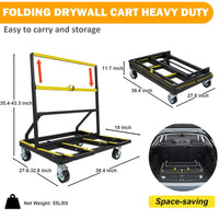 Garvee Chariot Porte-Panneaux Pliant, Charge Maximale de 1 000 kg, Plateau de Chargement Extensible, Structure en Acier, pour Plaques de Plâtre, Contreplaqué, Verre et Carrelage