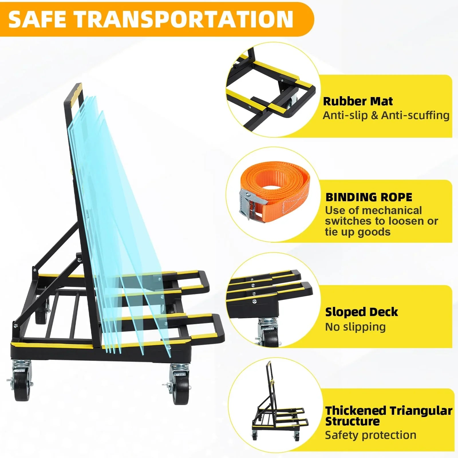 Garvee Chariot Porte-Panneaux Pliant, Charge Maximale de 1 000 kg, Plateau de Chargement Extensible, Structure en Acier, pour Plaques de Plâtre, Contreplaqué, Verre et Carrelage