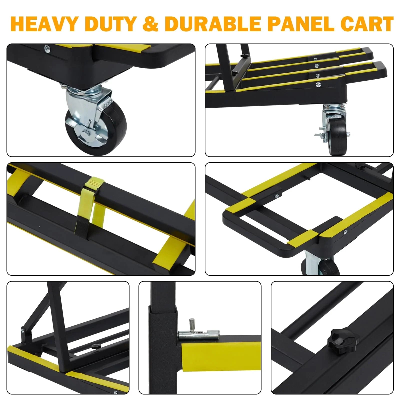 Garvee Chariot Porte-Panneaux Pliant, Charge Maximale de 1 000 kg, Plateau de Chargement Extensible, Structure en Acier, pour Plaques de Plâtre, Contreplaqué, Verre et Carrelage