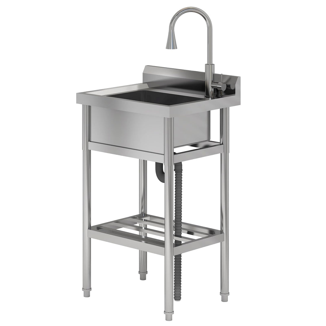 Garvee Évier utilitaire en inox 201/304, 1 bac 61 × 51 × 107 cm, robinet extractible eau chaude et froide, pour cuisine et jardin