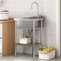 Garvee Évier utilitaire en inox 201/304, 1 bac 61 × 51 × 107 cm, robinet extractible eau chaude et froide, pour cuisine et jardin