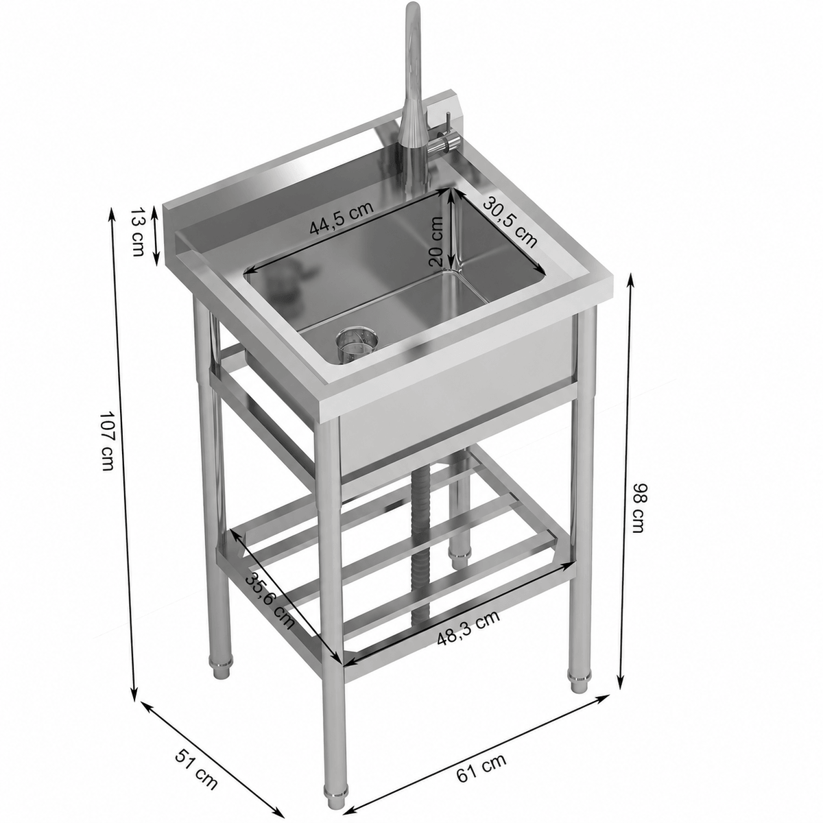 Garvee Évier utilitaire en inox 201/304, 1 bac 61 × 51 × 107 cm, robinet extractible eau chaude et froide, pour cuisine et jardin