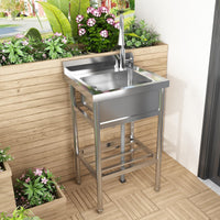 Garvee Évier utilitaire en inox 201/304, 1 bac 61 × 51 × 107 cm, robinet extractible eau chaude et froide, pour cuisine et jardin