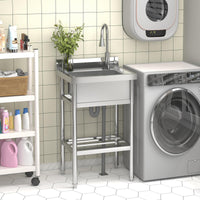 Garvee Évier utilitaire en inox 201/304, 1 bac 61 × 51 × 107 cm, robinet extractible eau chaude et froide, pour cuisine et jardin