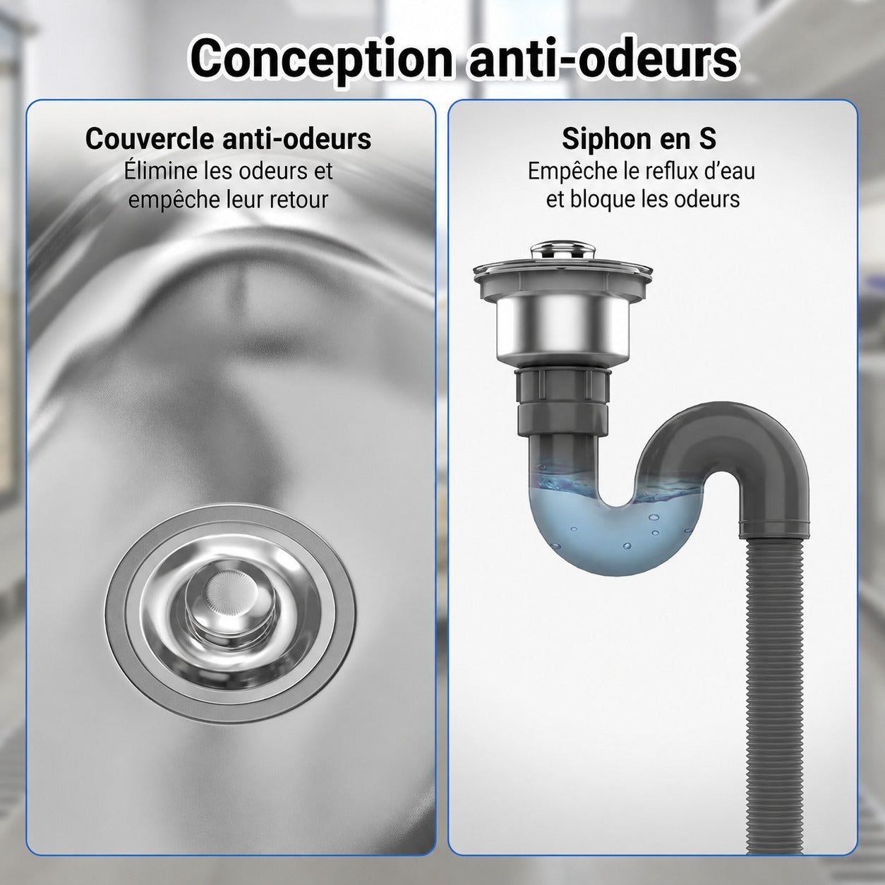 Garvee Évier en Inox 304, L. 55 × P. 50 × H. 80 cm, Grande Cuve avec Dosseret Anti-Éclaboussures, Robinet Pivotant à 360°, Installation Facile, pour Cuisine et Buanderie