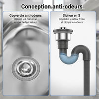 Garvee Évier en Inox 304, L. 55 × P. 50 × H. 80 cm, Grande Cuve avec Dosseret Anti-Éclaboussures, Robinet Pivotant à 360°, Installation Facile, pour Cuisine et Buanderie
