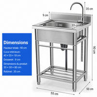 Garvee Évier en Inox 304, L. 55 × P. 50 × H. 80 cm, Grande Cuve avec Dosseret Anti-Éclaboussures, Robinet Pivotant à 360°, Installation Facile, pour Cuisine et Buanderie