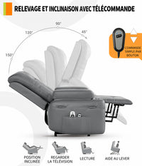 Garvee Fauteuil Releveur Électrique avec Massage et Chauffage, Inclinable et Réglable, Revêtement en Similicuir, pour Seniors et Personnes à Mobilité Réduite, 95 × 95 × 104 cm, Gris