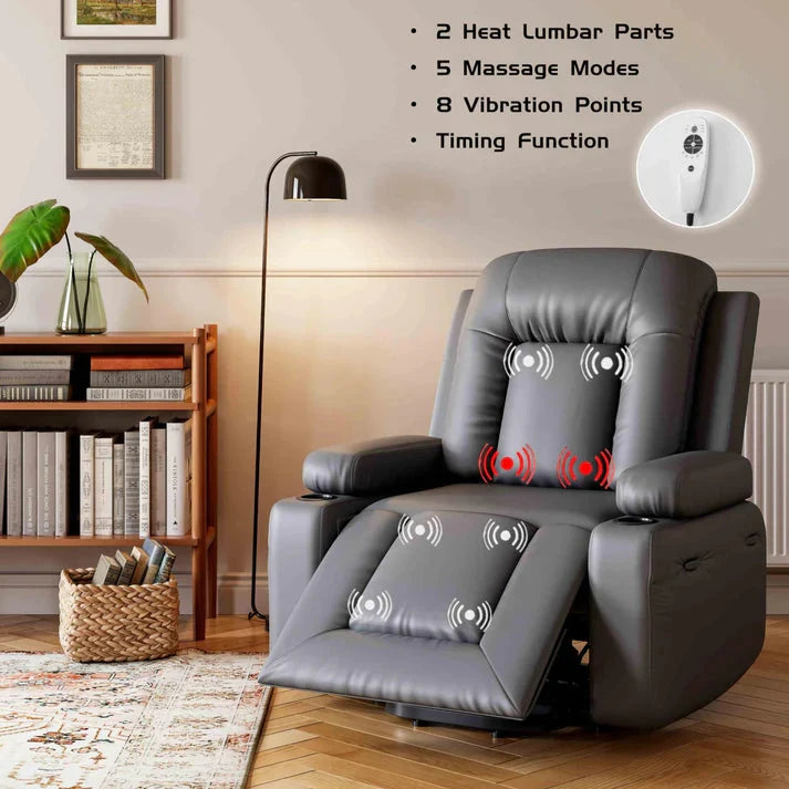 Garvee Fauteuil Releveur Électrique avec Massage et Chauffage, Inclinable et Réglable, Revêtement en Similicuir, pour Seniors et Personnes à Mobilité Réduite, 95 × 95 × 104 cm, Gris