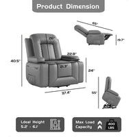 Garvee Fauteuil Releveur Électrique avec Massage et Chauffage, Inclinable et Réglable, Revêtement en Similicuir, pour Seniors et Personnes à Mobilité Réduite, 95 × 95 × 104 cm, Gris