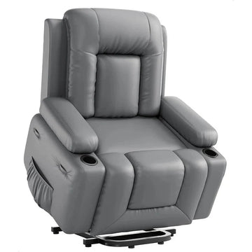 Garvee Fauteuil Releveur Électrique avec Massage et Chauffage, Inclinable et Réglable, Revêtement en Similicuir, pour Seniors et Personnes à Mobilité Réduite, 95 × 95 × 104 cm, Gris