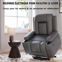 Garvee Fauteuil Releveur Électrique avec Massage et Chauffage, Inclinable et Réglable, Revêtement en Similicuir, pour Seniors et Personnes à Mobilité Réduite, 95 × 95 × 104 cm, Gris