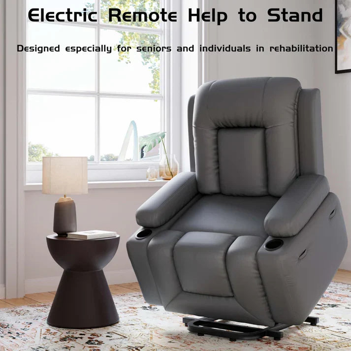 Garvee Fauteuil Releveur Électrique avec Massage et Chauffage, Inclinable et Réglable, Revêtement en Similicuir, pour Seniors et Personnes à Mobilité Réduite, 95 × 95 × 104 cm, Gris